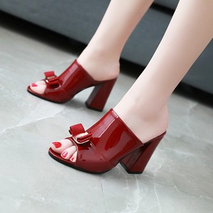 Xuanhui New Arrival <strong>Patent</strong> Leather Elegant Bow <strong>Ladies</strong> <strong>Shoe</strong> Block Heel Mules High Heels slippers <strong>Ladies</strong> Office Party <strong>Shoes</strong> - Product Image 1