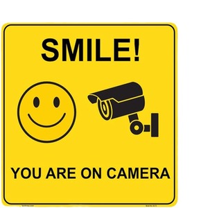 Autocollant de signalisation de caméra auto-adhésif Safe Smile, jaune, 15x15cm, étiquette d'avertissement de surveillance en PVC pour la surveillance de sécurité - Product Image 5