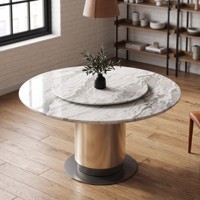 Table de salle à manger ronde pivotante ovale en marbre avec pieds en métal modernes pour 6 à 8 personnes, idéale pour les banquets d'hôtel