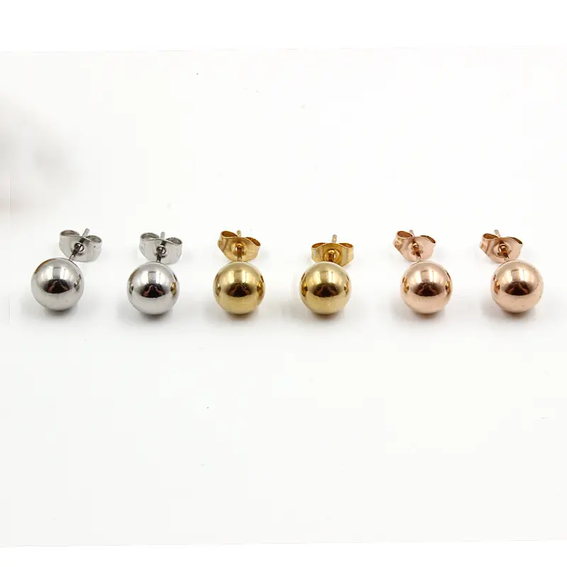 Stainless steel simple gold ball stud earrings not fade size have 2 /3/4/5/6/7/8 mm KE2212171