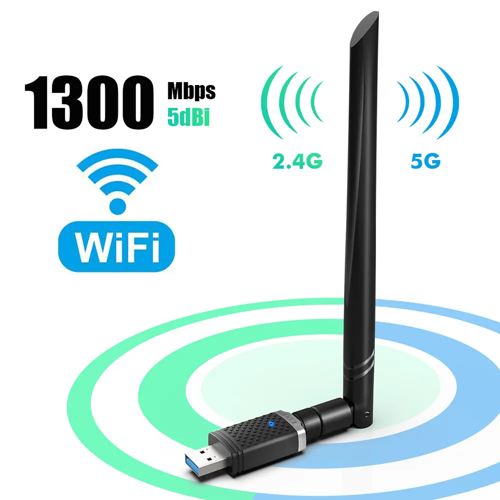 Adaptateur Wifi USB de carte réseau sans fil 1300M rentable pour ordinateur de bureau/ordinateur portable/tablette PC