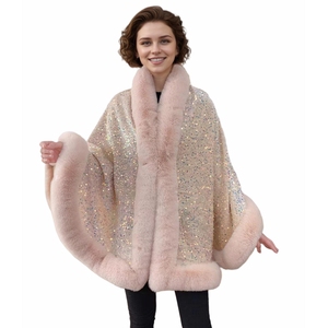 Capa de piel sintética brillante con lentejuelas para mujer, abrigo cálido sin mangas con frente abierto y efecto esponjoso para fiestas nocturnas en climas fríos - Product Image 3