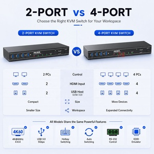 4K60Hz <span class=keywords><strong>4X1</strong></span> KVM <span class=keywords><strong>HDMI</strong></span> <span class=keywords><strong>SWITCH</strong></span> 2x1 KVM สลับ <span class=keywords><strong>HDMI</strong></span> พร้อมปุ่มด้านหน้าคีย์บอร์ด/เมาส์ฮอตคีย์ IR รีโมทและการควบคุม RS-232 - Product Image 2