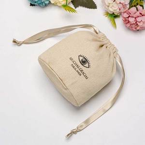 Personalized Custom Logo Print Natural <b>Canvas</b> Cotton Candle <b>Round</b> Bottom Drawstring Pouch Bag - Product Image 6