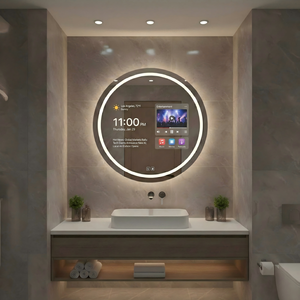 Serie Kingstin Smart: <span class=keywords><strong>Specchio</strong></span> intelligente rotondo senza cornice con sistema Android integrato e tecnologia antiappannamento - Product Image 1