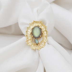 แหวนเงินแท้ทำมือขายส่ง ประดับพลอยลาบราโดไรต์ ฝังแบบหนามเตย ชุบทองคำแฟลช ทันสมัย เหมาะสำหรับงานแต่งงานและงานปาร์ตี้ - Product Image 2