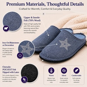Chaussons d'intérieur en feutre de laine pour femmes, doux, antidérapants, chauds, légers, à bout rond, pour l'hiver, confort et détente à la maison - Product Image 2