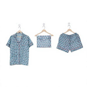 Conjunto de Pijama Elegante de Verano para Mujer, Estampado Floral, Camisa de Manga Corta, Pantalones Cortos con Cintura Elástica, 100% Algodón, Ropa de Dormir Suave de Punto - Product Image 1