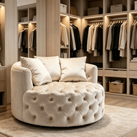 Fauteuil individuel pivotant de style américain, minimaliste et luxueux, en velours capitonné, moderne, rembourré en éponge, pour salons.