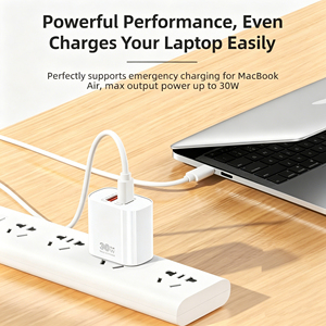 <span class=keywords><strong>Cargador</strong></span> Rápido GaN de 30W con Doble Puerto PD 3.0 QC 3.0 22.5W PPS USB-C, <span class=keywords><strong>Cargador</strong></span> de Pared con Enchufe para EE. UU., UE y Reino Unido, Protección OVP para Laptop - Product Image 2