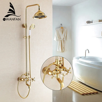 WANFAN 859 Robinets de bain et de douche mitigeur mural 3 poignées Ensemble de douche à effet pluie en laiton Robinet de douche à effet pluie