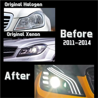 Phares avant LED de remplacement pour Mercedes Classe C W204 2007-2014 avec feux de jour et clignotants intégrés – Amélioration de l'ensemble