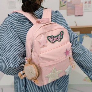 Cute Pink <b>Backpack</b> With Stars And Letter Design Lightweight For School And Daily Use - Product Image 1
