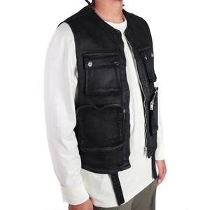 Chaleco de mezclilla encerado elástico de alta calidad para hombre con múltiples bolsillos con cremallera y correas - Product Image 2