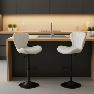 ชุดเก้าอี้บาร์หมุนได้หุ้มหนังเทียมทันสมัย ฐานโลหะสีขาว สำหรับเคาน์เตอร์ครัวหรือบาร์ - Product Image 2