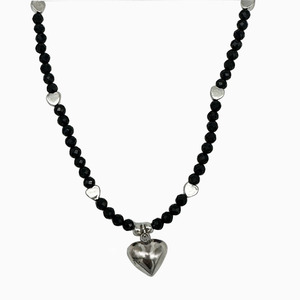S925 Sterling Silver <b>Black</b> Spinel <b>Heart</b> Necklace With Crystal Beads Clavicle Chain Everyday Wear - Product Image 5