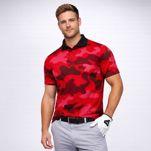 Camiseta de polo de golf para hombre, deportiva, transpirable, a la moda, con camuflaje rojo de verano, precio de fábrica, venta al por mayor, logotipo personalizado - Product Image 3