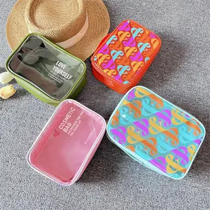 Phụ Nữ Số Lượng Lớn Trang Điểm Pouch Trong Suốt Neon PVC Không Thấm Nước Du Lịch Vệ Sinh Cá Nhân Túi Nhựa Rõ Ràng Mỹ Phẩm Túi