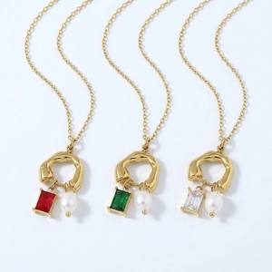 맞춤형 방수 여성용 금도금 DIY 참 장식 스테인리스 스틸 진주 화이트 지르콘 사각 크리스탈 목걸이 - Product Image 1
