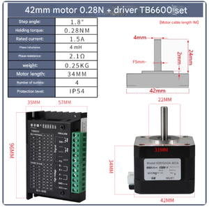 42 <span class=keywords><strong>Stepper</strong></span> <span class=keywords><strong>Motor</strong></span> Set 0.28n mô-men xoắn cao động cơ bước 42bygh34 + TB6600 điều khiển động cơ 4A - Product Image 2
