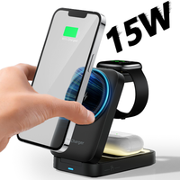 Chargeur sans fil magnétique pliable 3 en 1 15W, station de charge rapide avec lumière LED pour iPhone 16 15 Apple Watch AirPods