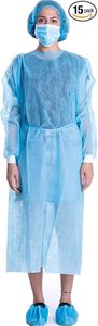 Delantal desechable azul HC, bata de aislamiento de HDPE/PE, impermeable para laboratorio, con puños tejidos, manga larga, con relieve en el mango, en bolsa termoencogible. - Product Image 4