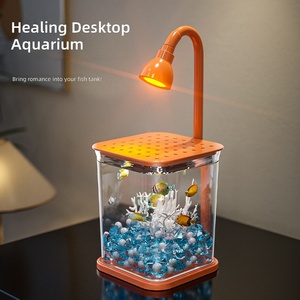 完整方形豪华斗鱼缸套装 2L 桌面水族箱，带超透明 LED 灯盖装饰（塑料） - Product Image 3