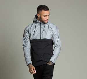 Personnalisé polyester disjoncteur imperméable hommes noir demi-zip noir plaine vestes - Product Image 2
