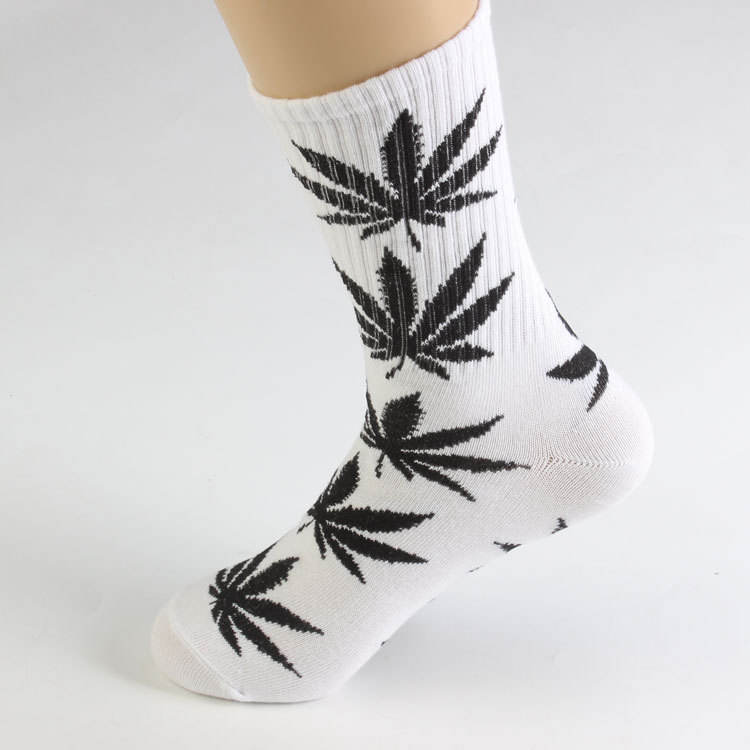 Men Street Funny Sport Crew Socks Bulk Wholesale Combed Cotton Hip Hop Fashion Weed Hemp Leaf Couple Socks