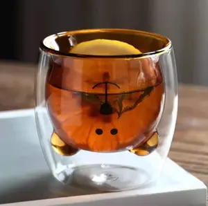 Vente en gros Tasse en verre borosilicaté à double paroi avec dessin animé créatif Tasse à canard Tasse à ours