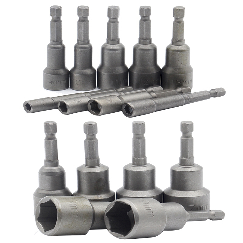 Magnetic Nut Driver 8.3 15 16 17 18 19 20 21 MM Set Metric Hex Socket 1/4 Inch Hex Shank Impact Drill Bit Adapter Length 42 65MM
