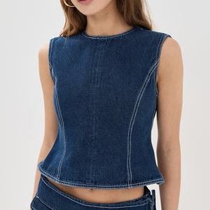 ชุดกระโปรงยีนส์ดีไซน์ใหม่คุณภาพสูงสำหรับฤดูร้อน เสื้อแขนกุดแฟชั่น กระโปรงยีนส์ฟอกสี ชุดยีนส์สำหรับผู้หญิง - Product Image 2