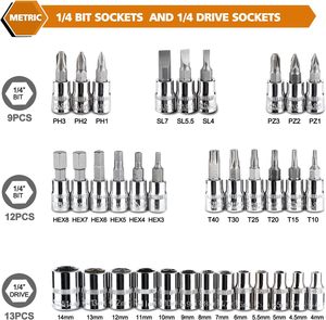 46 pcs 1/4 "Ổ cắm và ổ đĩa công cụ thiết lập cơ khí công cụ Kit Ratchet cờ lê ổ cắm thiết lập CR-V thép - Product Image 2