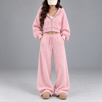 Ensemble sweat à capuche et pantalon de survêtement rose à jambes larges pour femme, personnalisé OEM, décontracté, pour la détente, fabricant sous marque privée
