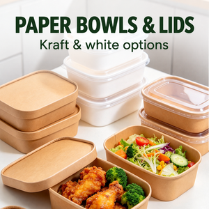 Disposable Brown Kraft Paper Pasta Salad <b>Bowl</b> Round Takeaway Meal Container <b>with</b> Clear <b>Lid</b> - Product Image 2