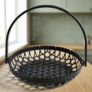 Panier de rangement rond en métal, design minimaliste en fer soudé pour l'organisation de la cuisine, durable, à un seul niveau - Product Image 2