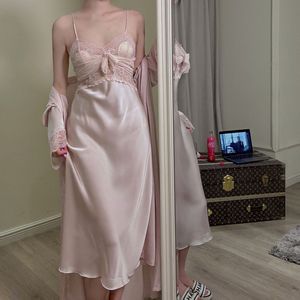 Gran oferta, camisón Sexy de encaje para chicas, bata de noche, conjuntos de 2 piezas, pijama de lujo de satén Sexy, traje para mujer, ropa Sexy, pijama para mujer - Product Image 6