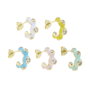 <span class=keywords><strong>Orecchini</strong></span> a Cerchio Smaltati Bianchi, Rosa, Rosso, Gialli, Azzurri, Neri con Charm in Zirconia Cubica 5A, Gioielli da Festa per Donne e Ragazze - Product Image 3