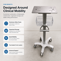 Chariot médical mobile silencieux avec panier métallique, réglable en hauteur, pour équipement clinique