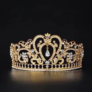 Tiara de cabeça para noivas, coroa de rainha, dourada/prateada, para casamento, coroa de strass, joias para festa