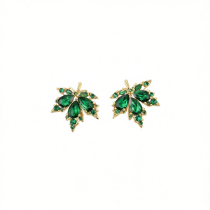 Boucles d'oreilles clous en pierre verte E2976 plaquées or, forme végétale vintage, pour femmes, bijoux de fête, boucles d'oreilles tendance en alliage - Product Image 1