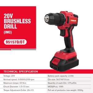 מקדחה נטענת 20V ללא פחמים, סט כלי עבודה עם סוללה, צ'אק נעילה עצמית, מקדחת אימפקט, מברגה חשמלית נטענת - Product Image 4