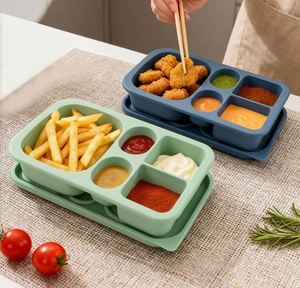 Nouvelles boîtes à lunch rectangulaires personnalisées en silicone de qualité alimentaire, à faible MOQ, lisses, étanches, durables, compatibles micro-ondes et lave-vaisselle, ensembles de vaisselle - Product Image 1