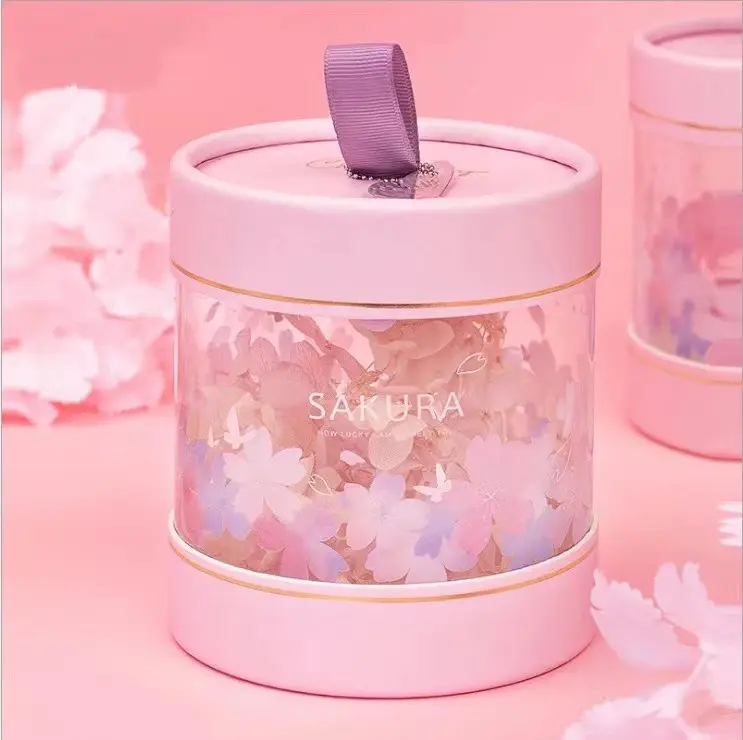 Round Cherry Blossoms Flower White Card Paper Gift Box Pink Honey Jar Packaging Marriage Wedding Gusest Gift Lid box