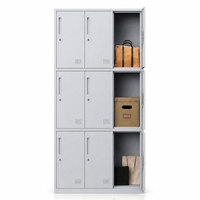Armoire de rangement en acier à 9 portes avec miroir, casiers métalliques avec serrure à clé pour l'école, les étudiants et le bureau