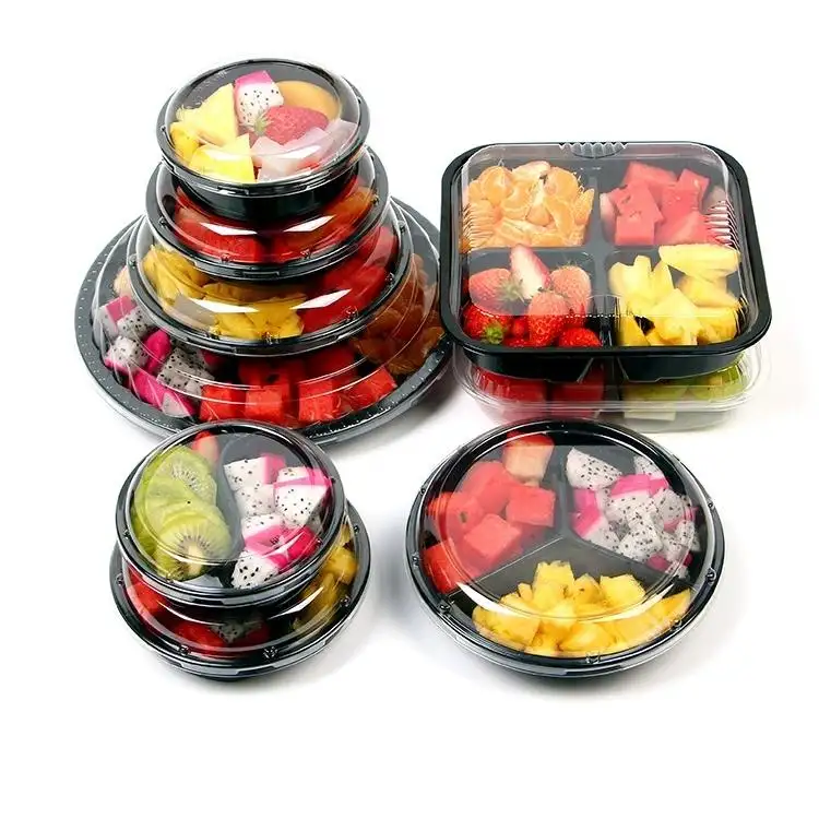 New design round fruit salad containers PET plastic boxes for lunch picnic
