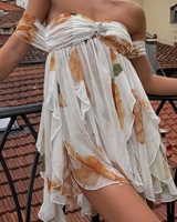 Robes d'été pour femmes Chic Vestidos Sexy Print Neck Halter Short Party Dresses Ruffle Backless Vocation Beach 2025 Casual Women's Dresses