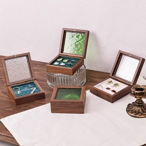Vintage Solid Wood Jewelry Box Square Lid Plain Design For <b>Rings</b> Bracelets Ornaments <b>Storage</b> Crabapple Blossom Color - Product Image 2