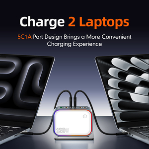 Cargador multipuerto de nitruro de <span class=keywords><strong>galium</strong></span> (GAN) de 120W personalizado, carga rápida 5 PD 100W QC3.0 para carga eléctrica de ordenador portátil y de escritorio - Product Image 4