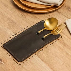 Estuche de Cuero Genuino Personalizado y Reutilizable para Cubiertos, Regalos Empresariales, para Camping, Restaurante, Personalizable - Product Image 6